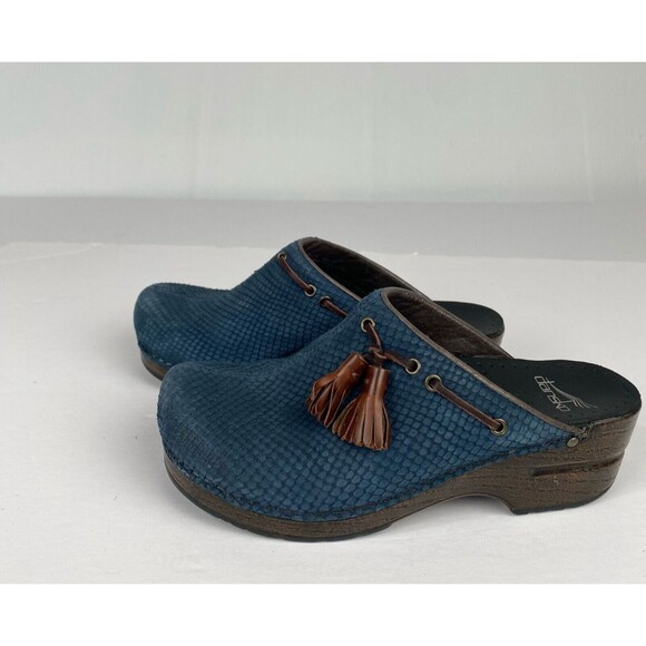 Dansko Womens Blue Nubuck Leather Mules Slip On Shoes Size 37/6.5-7 Clog - Picture 5 of 13